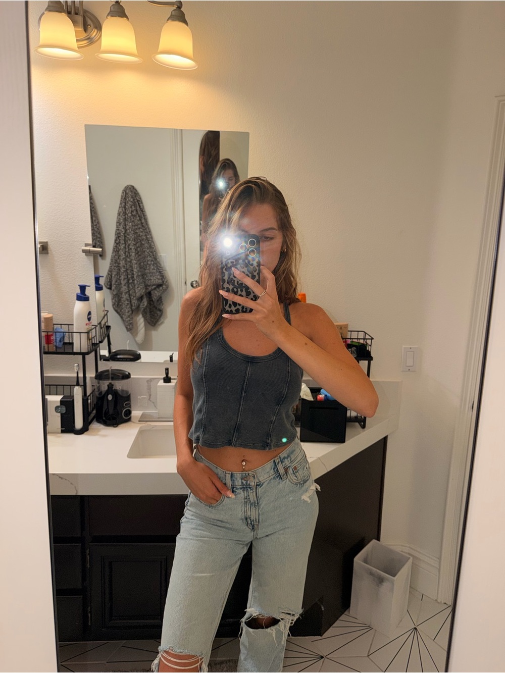 Ecote Dark Gray Ribbed Crop Tank